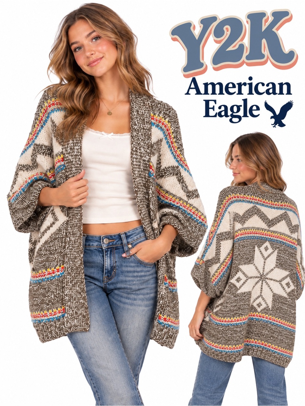 Y2K American Eagle alpaca & wool blend knit sweater loose mid length sleeves